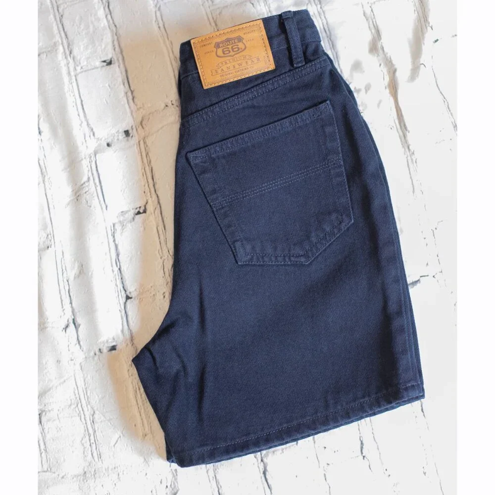 Vintage Route 66 Ladies Relaxed Fit Shorts Denim Dark Blue Size 3/4